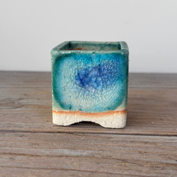 シーグラス焼 植木鉢 ミニ ブルー 2枚目の画像