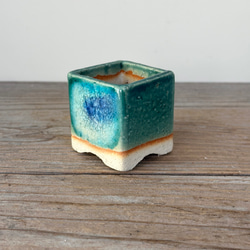 シーグラス焼 植木鉢 ミニ ブルー 3枚目の画像