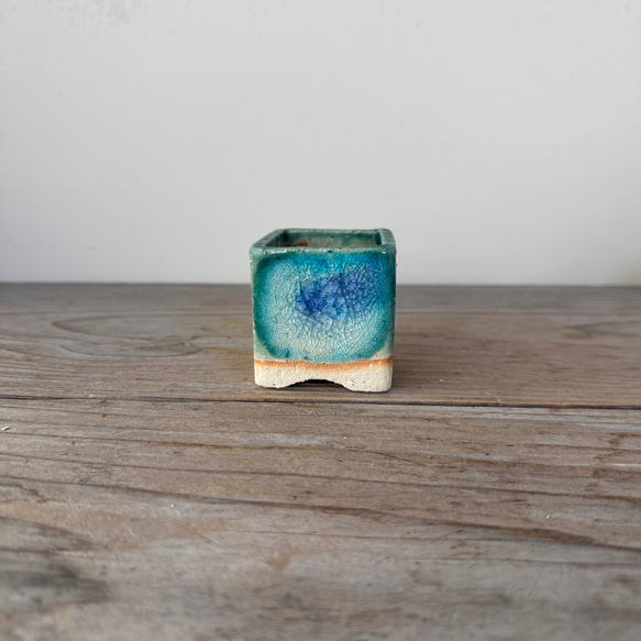 シーグラス焼 植木鉢 ミニ ブルー 1枚目の画像