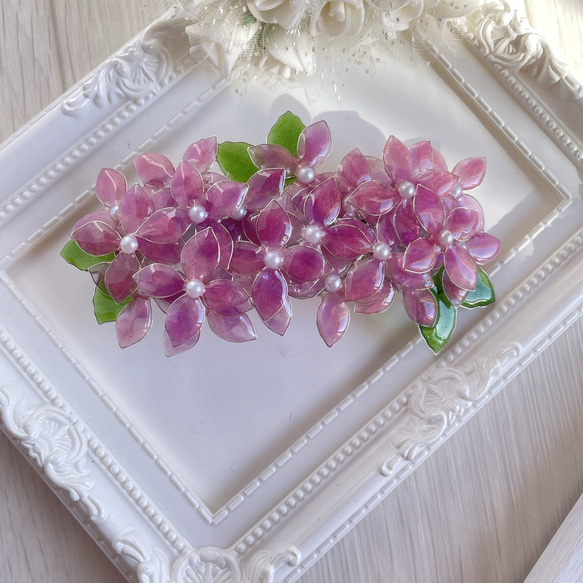 大きめバレッタ「高嶺の花〜紫陽花」〜赤紫 バレッタ 花雫 通販