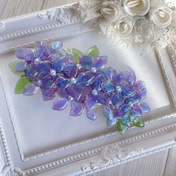 大きめバレッタ「高嶺の花〜紫陽花」〜紫 3枚目の画像