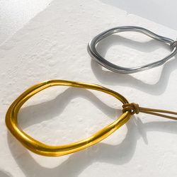 【ifumé】大きめオーバルの細革紐ロングネックレス 金属アレルギー対応 サージカルステンレス 12枚目の画像