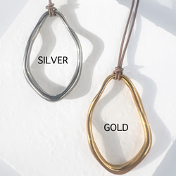 【ifumé】大きめオーバルの細革紐ロングネックレス 金属アレルギー対応 サージカルステンレス 8枚目の画像