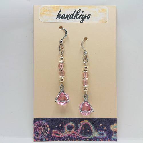 △1156-ジュエリークリップ三角ピンクピアス△ ピアス（フック 