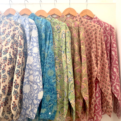 インド製ハンドメイド】 ブロックプリントシャツ