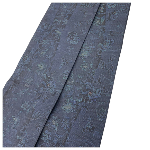 正絹　半幅帯　大島紬　藍染　華模様　全通柄　長尺432センチ　 6枚目の画像