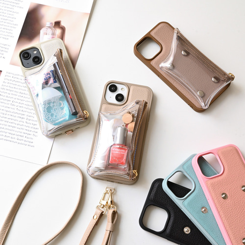 多機種対応 カラーリアケース 付け替え式 クリアポーチ付き