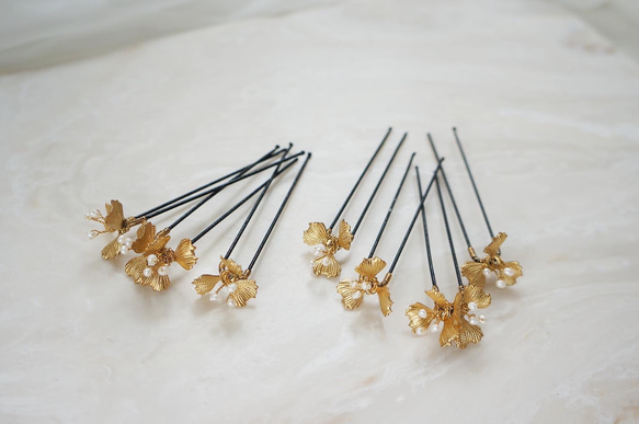 ［ sample sale ］gold petit flower U pin set 1枚目の画像