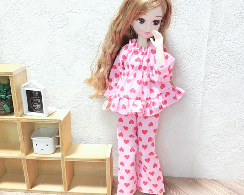 パジャマ上下セット ハート柄 ピンク 赤 レッド リカちゃん 服 パジャマ上下セット ハート柄 ピンク 赤 レッド リカちゃん 服