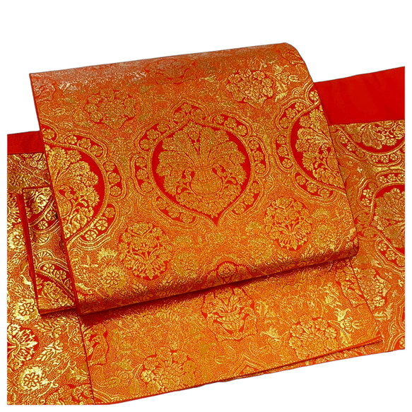 正絹　付け帯　袋帯　橙　金彩　上品　簡単装着　二部式　二重太鼓　作り帯 5枚目の画像