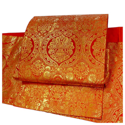正絹　付け帯　袋帯　橙　金彩　上品　簡単装着　二部式　二重太鼓　作り帯 1枚目の画像