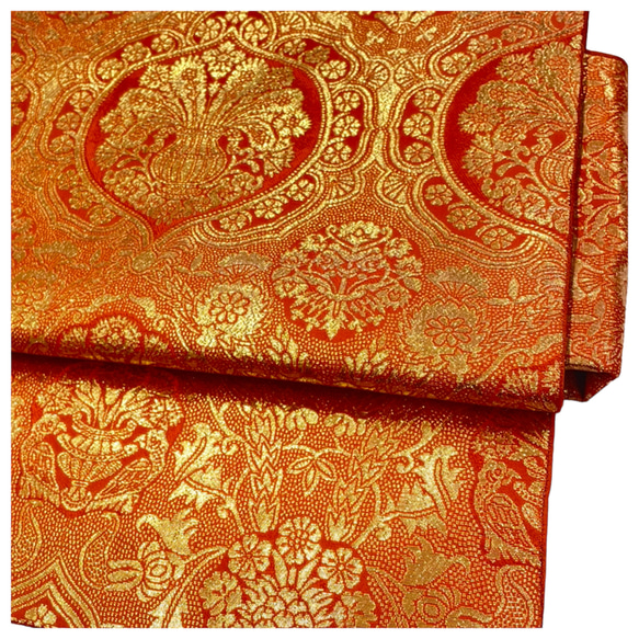 正絹　付け帯　袋帯　橙　金彩　上品　簡単装着　二部式　二重太鼓　作り帯 3枚目の画像