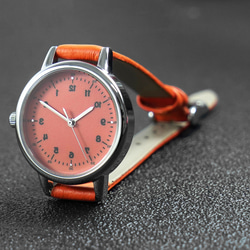 レディース 反時計回りのエレガントな腕時計 オレンジ ダイヤルとストラップ パーソナライズされた腕時計 世界中に無料配送 5枚目の画像