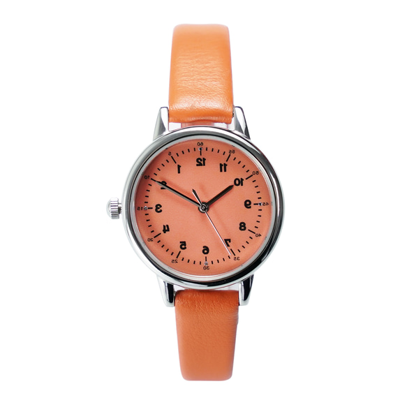 レディース 反時計回りのエレガントな腕時計 オレンジ ダイヤルとストラップ パーソナライズされた腕時計 世界中に無料配送 6枚目の画像