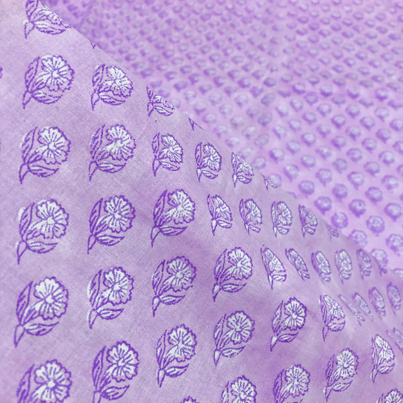 【50cm單位】淺紫白色小花印度手工塊印花布料棉質 第5張的照片