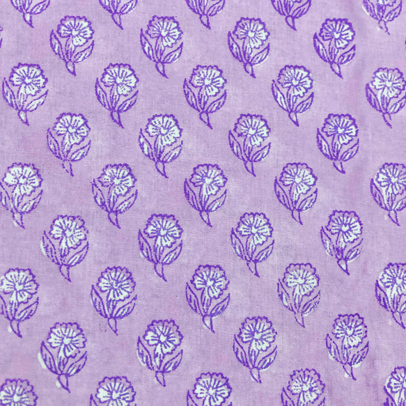 【50cm單位】淺紫白色小花印度手工塊印花布料棉質 第2張的照片