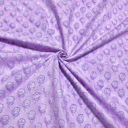 【50cm單位】淺紫白色小花印度手工塊印花布料棉質 第1張的照片