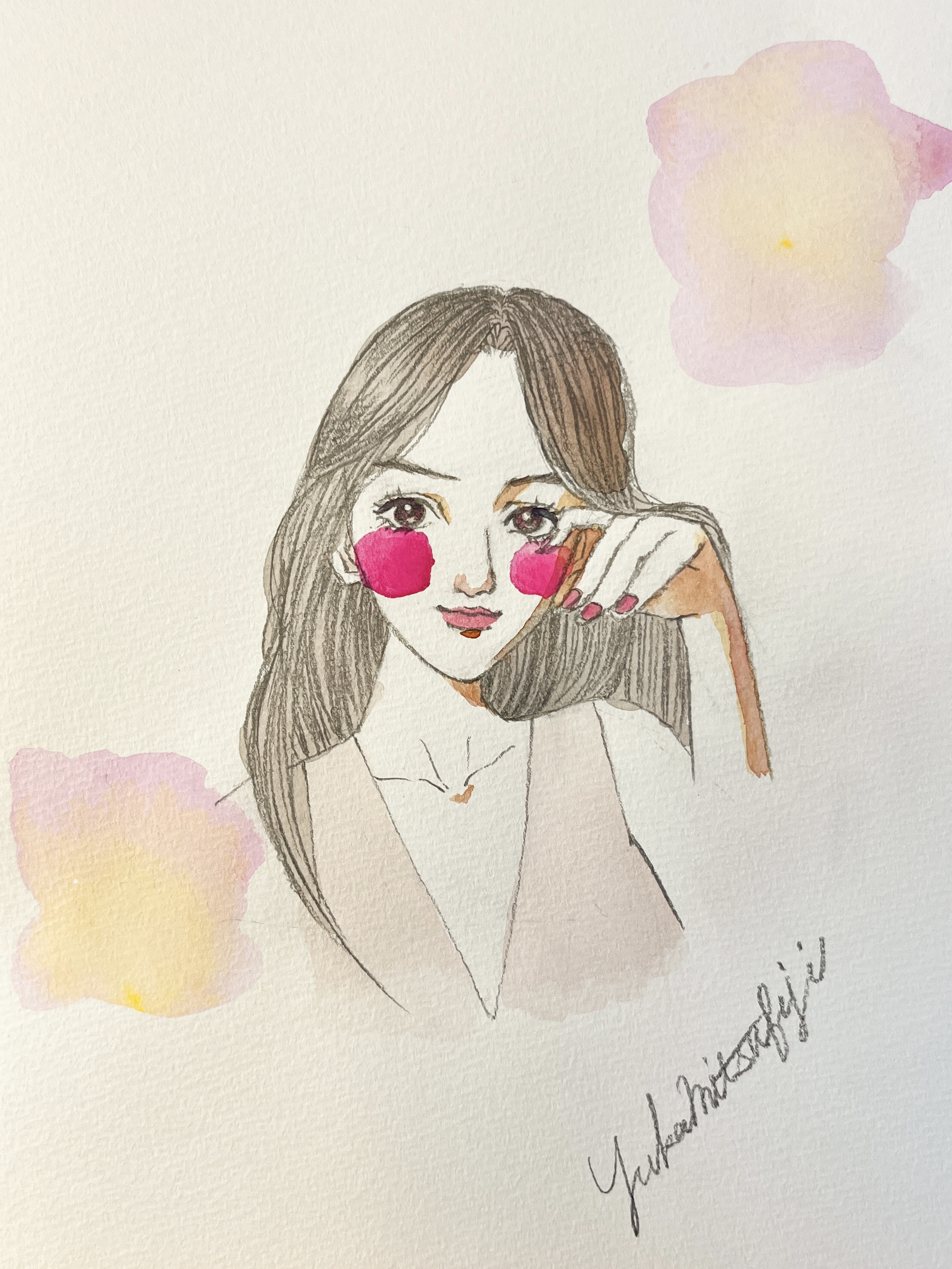 手書きイラスト 水彩画 美人画 原画 オリジナル イラスト 絵
