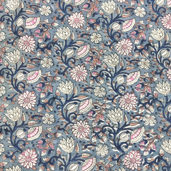 【50cm單位】灰藍白粉紅花朵印度手工塊印花布料棉質 第3張的照片
