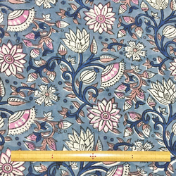 【50cm單位】灰藍白粉紅花朵印度手工塊印花布料棉質 第6張的照片