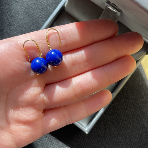 天然無処理 ラピスラズリ ピアス k18 No680 ピアス（フック・チェーン  
