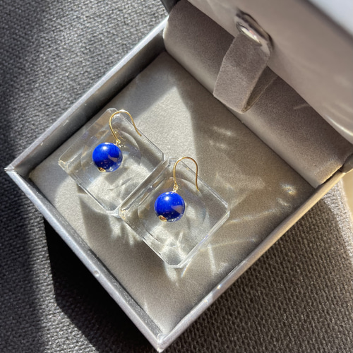 天然無処理 ラピスラズリ ピアス k18 No680 ピアス（フック・チェーン  