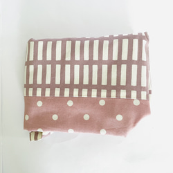 大きめ北欧格子スモーキーラベンダーレッスンバッグ　くすみピンク水玉切替　35×45 持ち手くすみピンク 11枚目の画像