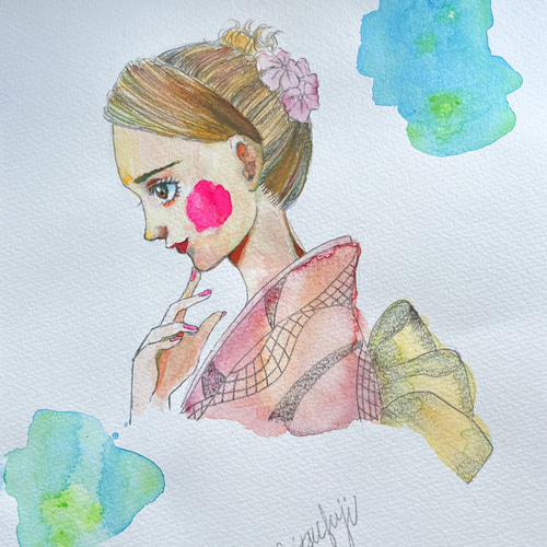 アート　絵画　(美品)手描きアート 水彩画zutto 絵画 手描き インテリア