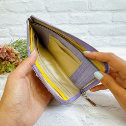 《New》薄くて軽くて大容量なL字長財布 14枚カードポケット 牛革 スムース サマーパープル 紫陽花色 日本製 7枚目の画像