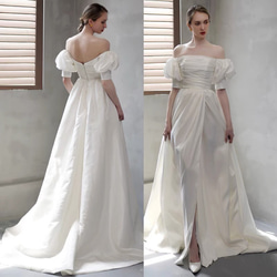 ウエディングドレス 七分袖 オフショルダー Aライン 二次会