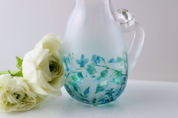 『猫に花ごろも』～ねこ型art花瓶 吹きガラス×サンドブラスト　Vase【送料無料】 3枚目の画像