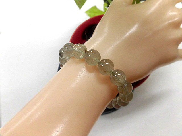 天然石 グリーンルチルクォーツ10.4～10.8mm玉ブレスレット 内周18.7cm　　240101287 14,000円