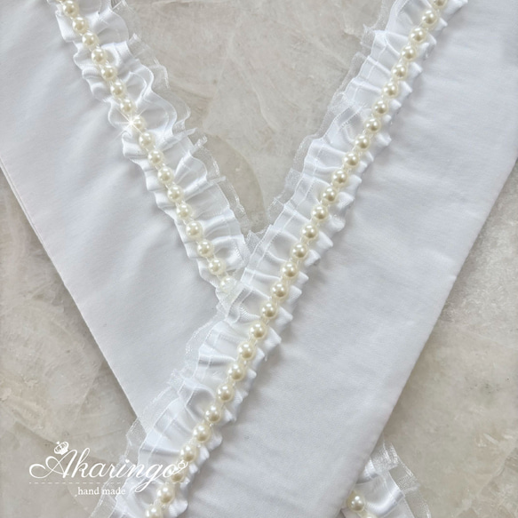 F-113パールフリルレース伊達襟&重ね襟セット❀リボン飾り襟❀振袖 成人式 F-113パールフリルレース伊達襟&重ね襟セット❀リボン飾り襟❀