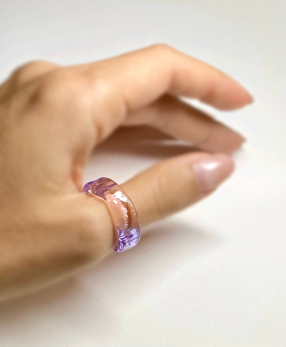 ガラスリング　〜 plat 〜　ピンク　パープル　紫陽花　5号 〜 18号　送料無料　ガラスの指輪 3枚目の画像