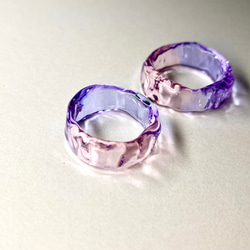 ガラスリング　〜 plat 〜　ピンク　パープル　紫陽花　5号 〜 18号　送料無料　ガラスの指輪 1枚目の画像