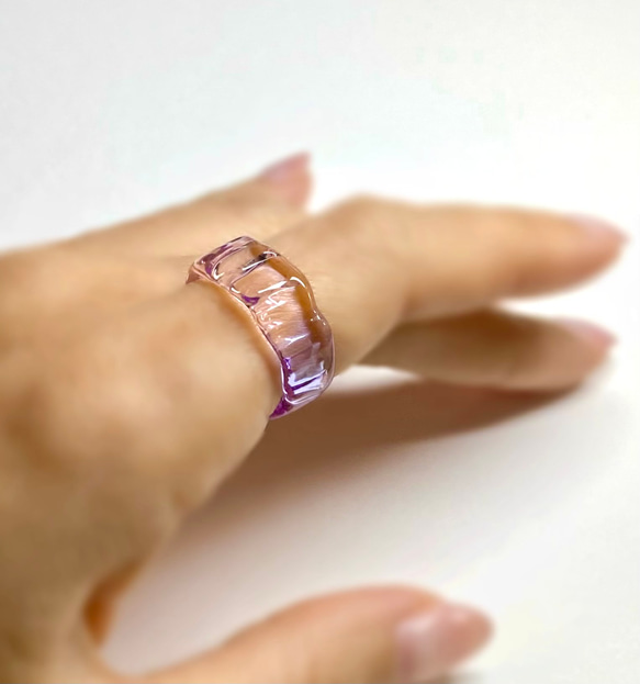 ガラスリング　〜 plat 〜　ピンク　パープル　紫陽花　5号 〜 18号　送料無料　ガラスの指輪 6枚目の画像