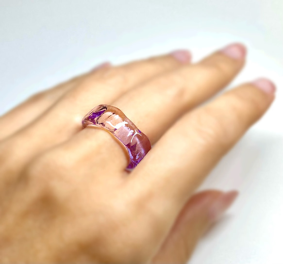 ガラスリング　〜 plat 〜　ピンク　パープル　紫陽花　5号 〜 18号　送料無料　ガラスの指輪 4枚目の画像