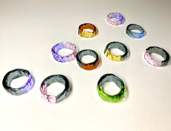 ガラスリング　〜 plat 〜　ピンク　パープル　紫陽花　5号 〜 18号　送料無料　ガラスの指輪 5枚目の画像