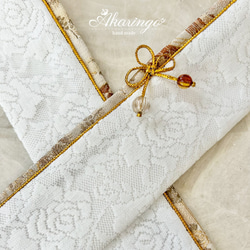 伊達衿 アンティーク名古屋帯使用 白×和柄＆金色紐 伊達襟 飾り襟 飾り