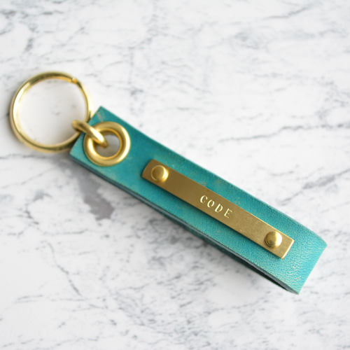 刻印無料】IDキーホルダー 手染めターコイズブルー｜栃木レザー 真鍮