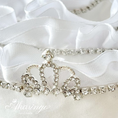 伊達衿＋飾り帯 2点セット 白フリル王冠クリアストーン 伊達襟 飾り襟