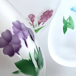 母の日ギフトに『花と猫のスリムグラス』　ラッピング込　　ピンク　手作り吹きガラス 4枚目の画像
