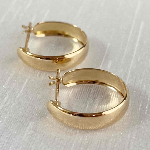 地金＊18金【4×15mm 甲丸フープピアス 】イエローゴールド ペア K18