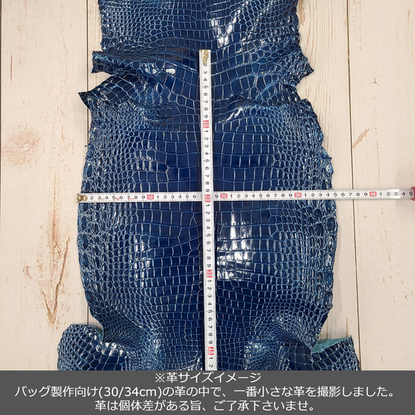 ワニ革　クロコ　グレージング(艶)　ピーコックブルー「バッグ製作・30/34」No.CM0059(5981-5987) 3枚目の画像