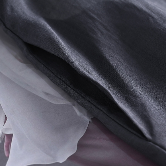 5分袖リネンワンピース　襟刺繍Vネックリネンワンピース　ダークグレーとホワイト2色　M-2XL　L363 10枚目の画像