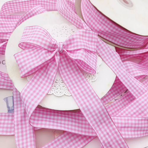 【美品セール!】baby バラリボンチェック柄ピンク 特別価格❣ 10m ピンク色 チェック柄 デザイン リボン ハンドメイド