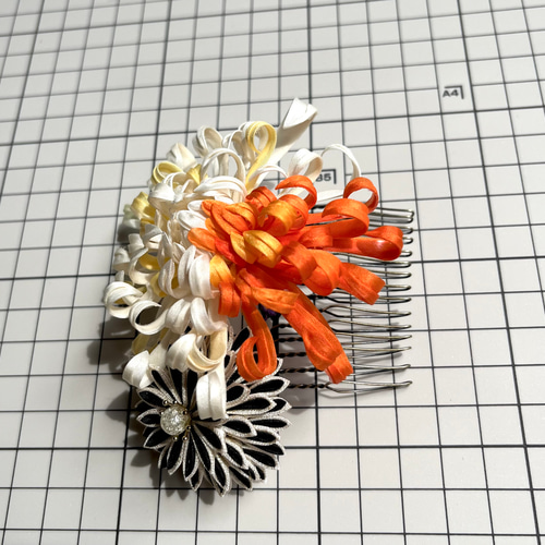 プリン様 鶴のかんざし つまみ細工 大輪菊 つまみ細工 折っ 