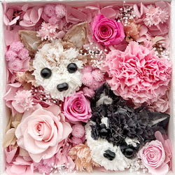 【オーダーメイド】たくさんのお花とワンちゃんの2wayフレームボックスアレンジ　母の日　プレゼント　犬　トイプードル 3枚目の画像
