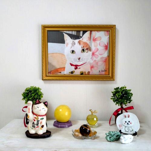 手作り額付き銅版画応用絵画　title「ひょっこり猫」 手作り額付き銅版画作品 title「ひょっこり猫」