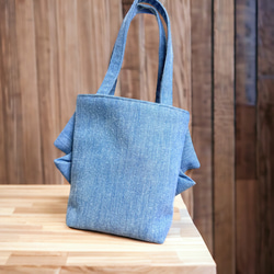 The Ribon bag♡縦長ちょこっとタイプ　ブルー　デニム 2枚目の画像